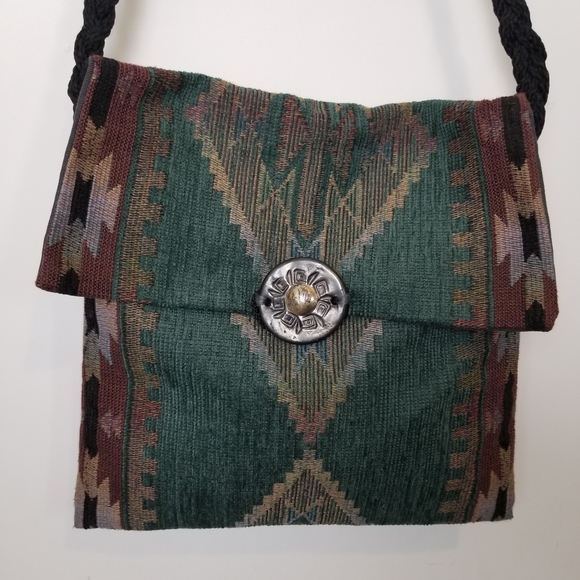 Vintage Handmade Southwestern Bohemian Aztec Tapestry Large Blanket Bag